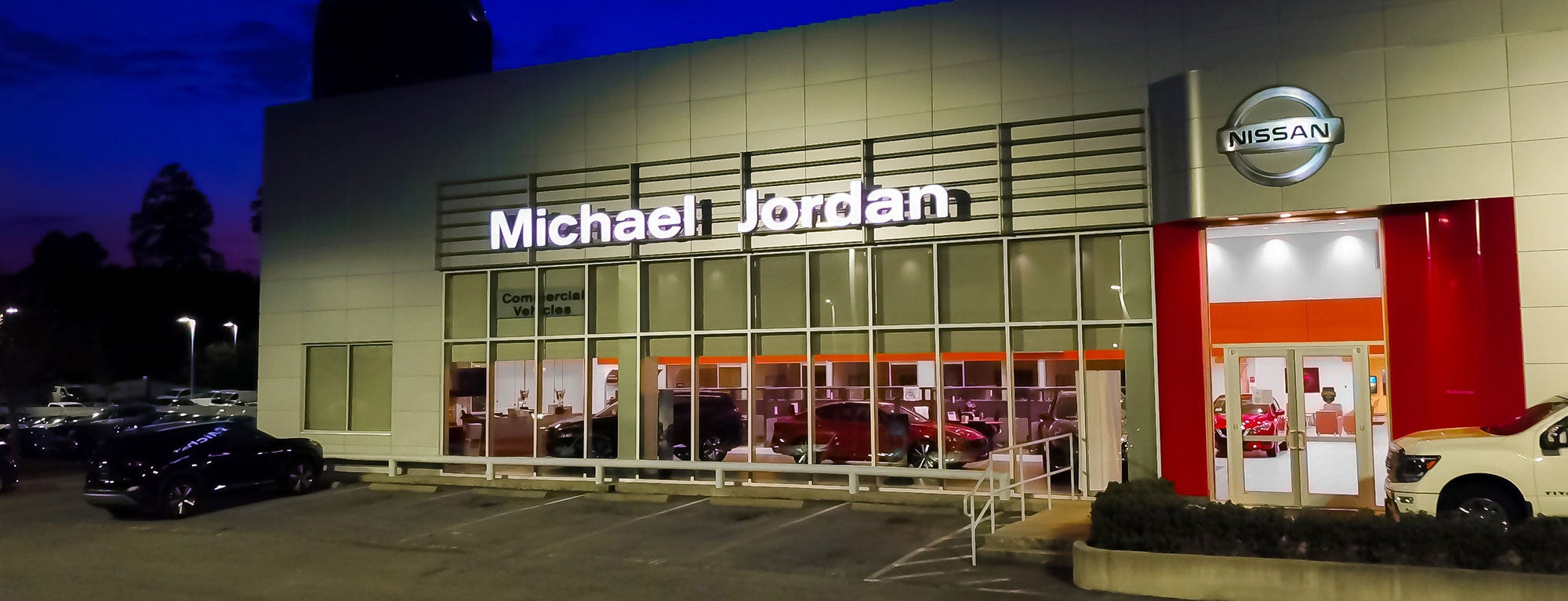 Michael Jordan Nissan storefront at night